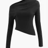 Asymmetrical Long Sleeve Rib Knit Top>MICAS Fashion