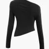 Asymmetrical Long Sleeve Rib Knit Top>MICAS Fashion