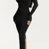 Asymmetrical Neck Slit Maxi Dress>MICAS Outlet