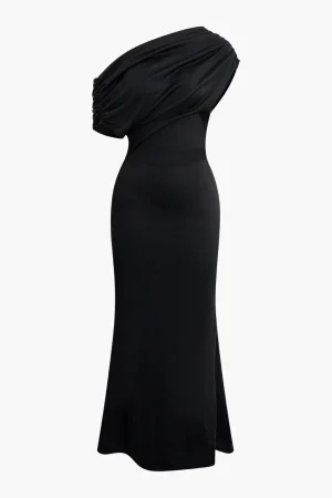 Asymmetrical One Shoulder Ruched Slit Maxi Dress>MICAS Discount