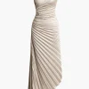 Asymmetrical One Shoulder Pleated Midi Dress>MICAS Hot