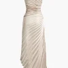 Asymmetrical One Shoulder Pleated Midi Dress>MICAS Hot