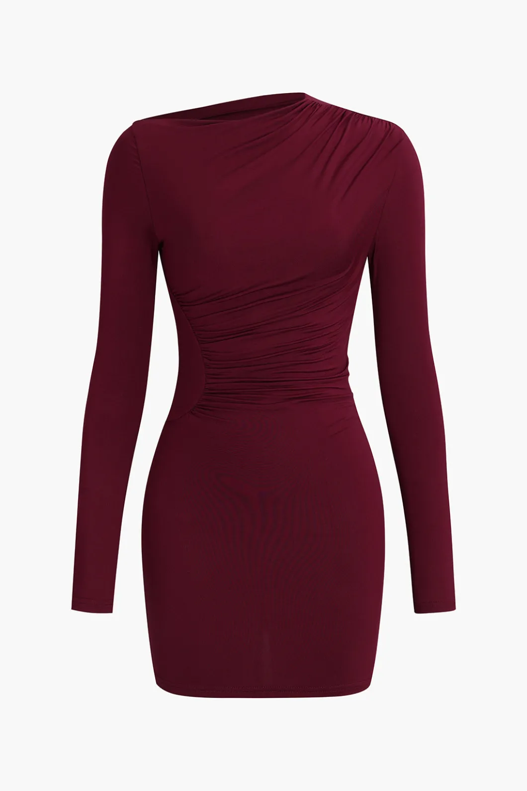 Asymmetrical Ruched Long Sleeve Mini Dress>MICAS Outlet
