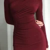 Asymmetrical Ruched Long Sleeve Mini Dress>MICAS Outlet