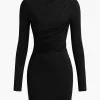 Asymmetrical Ruched Long Sleeve Mini Dress>MICAS Outlet