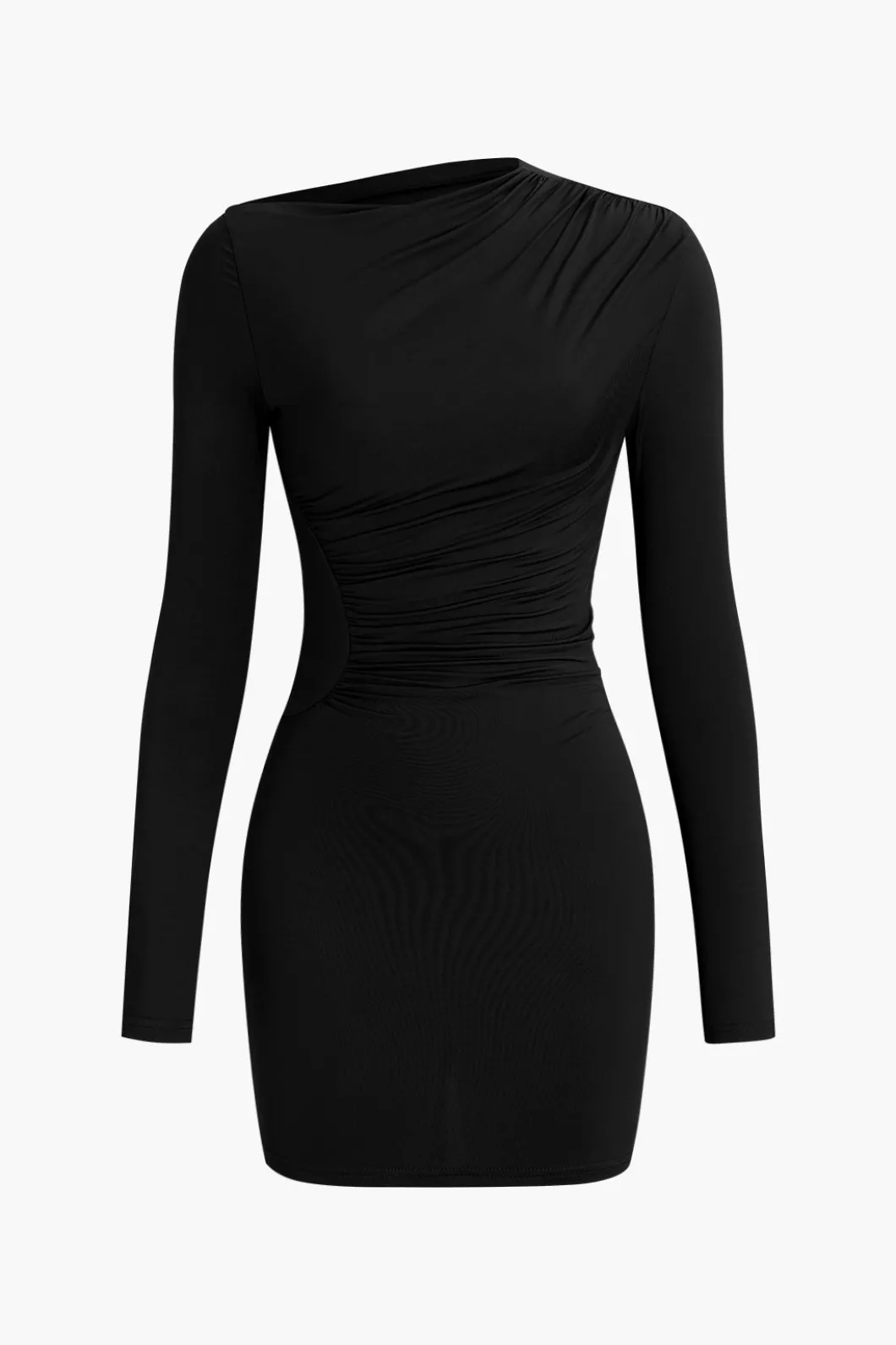 Asymmetrical Ruched Long Sleeve Mini Dress>MICAS Outlet