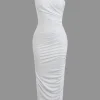 Asymmetrical Ruched One Shoulder Midi Dress>MICAS Discount