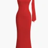 Asymmetrical Twist Knot Mermaid Maxi Dress>MICAS Outlet