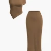 Asymmetrical Twist Top And High Waist Maxi Skirt Set>MICAS Sale