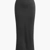 Asymmetrical Twist Top And High Waist Maxi Skirt Set>MICAS Sale
