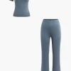 Asymmetrical Twisted Top And Flared Pants Set>MICAS Discount