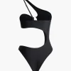 Asymmetrical U-ring Cut Out Ruched One-Piece Swimsuit>MICAS Fashion