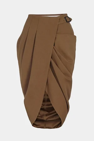 Asymmetry Belt Ruched Midi Skirt>MICAS Sale