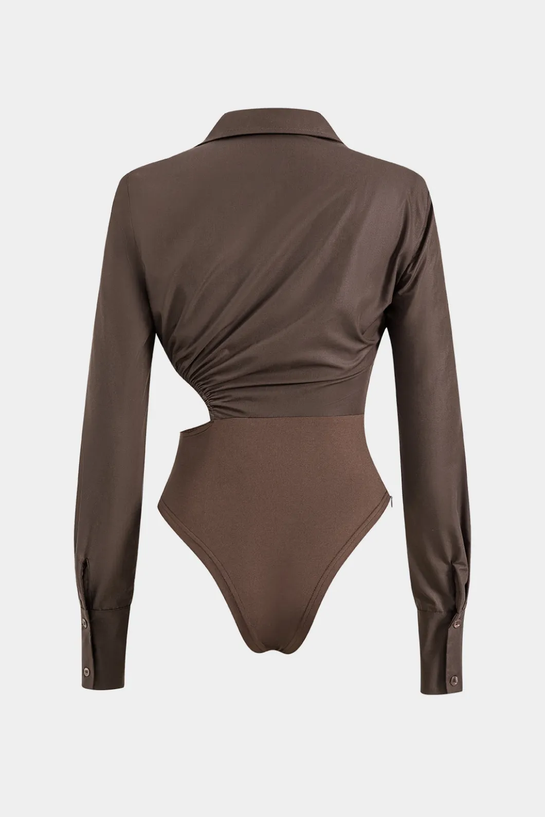 Asymmetry Patchwork Ruched Cut Out Long Sleeve Bodysuit>MICAS Clearance