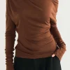 Asymmetry Shoulder Ruched Long-Sleeve Top>MICAS Online