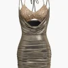 Backless Tie-Up Sequin Mini Dress>MICAS Fashion