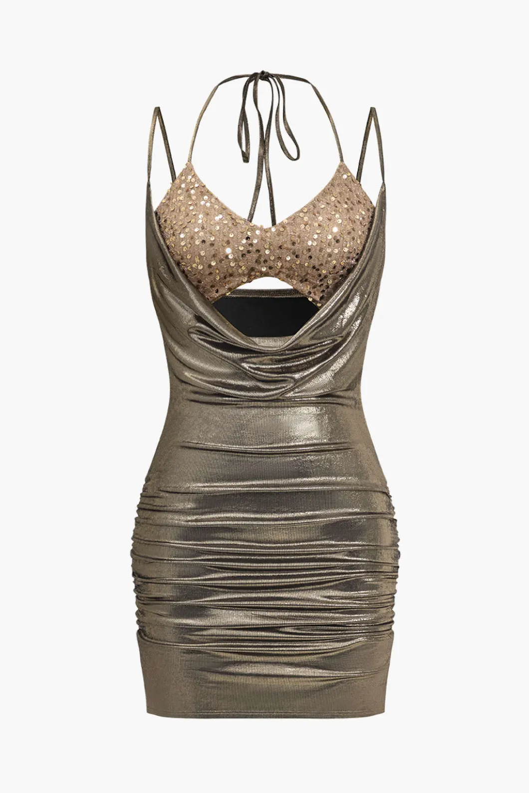 Backless Tie-Up Sequin Mini Dress>MICAS Fashion