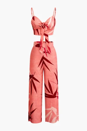 Bamboo Leaf Print Knot Cami Top And Pants Set>MICAS Hot
