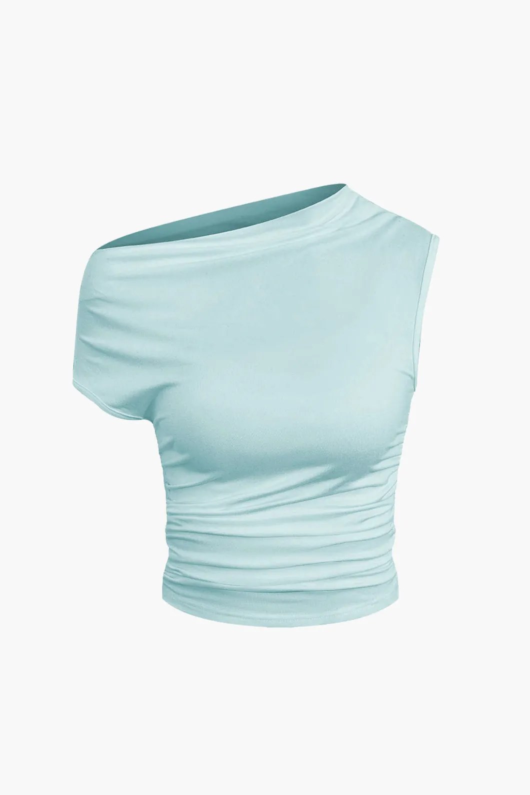 Basic Asymmetrical Ruched Crop Top And Tie Mini Skirt Set>MICAS Hot