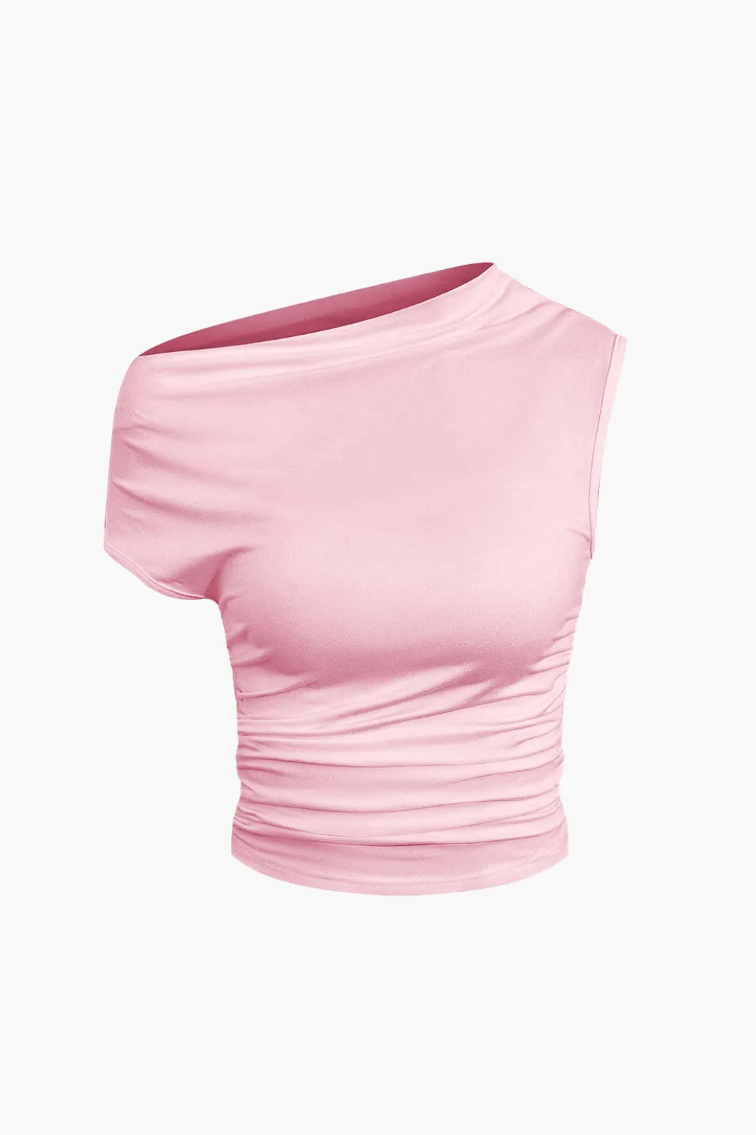 Basic Asymmetrical Ruched Crop Top And Tie Mini Skirt Set>MICAS Hot