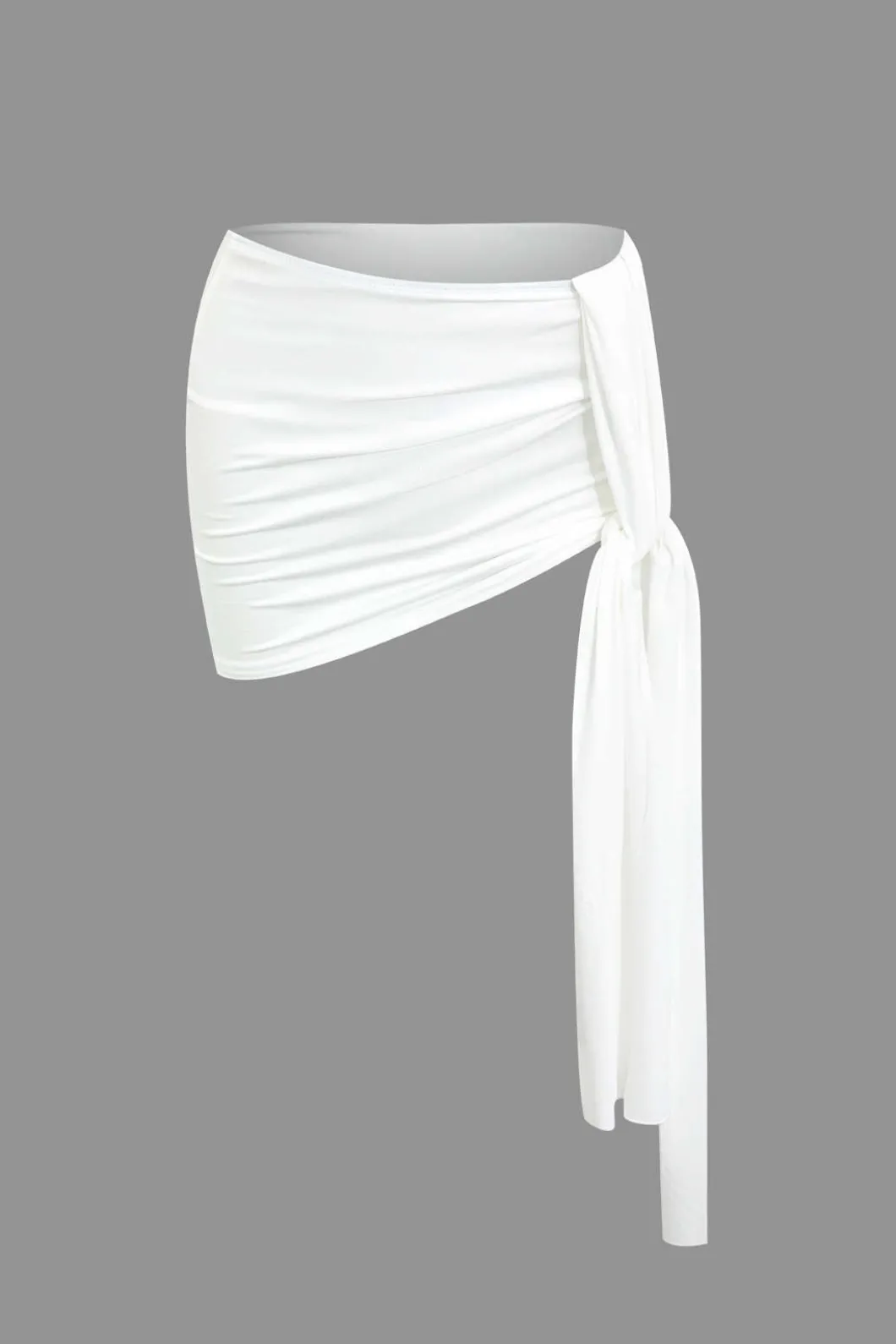 Basic Asymmetrical Ruched Crop Top And Tie Mini Skirt Set>MICAS Hot