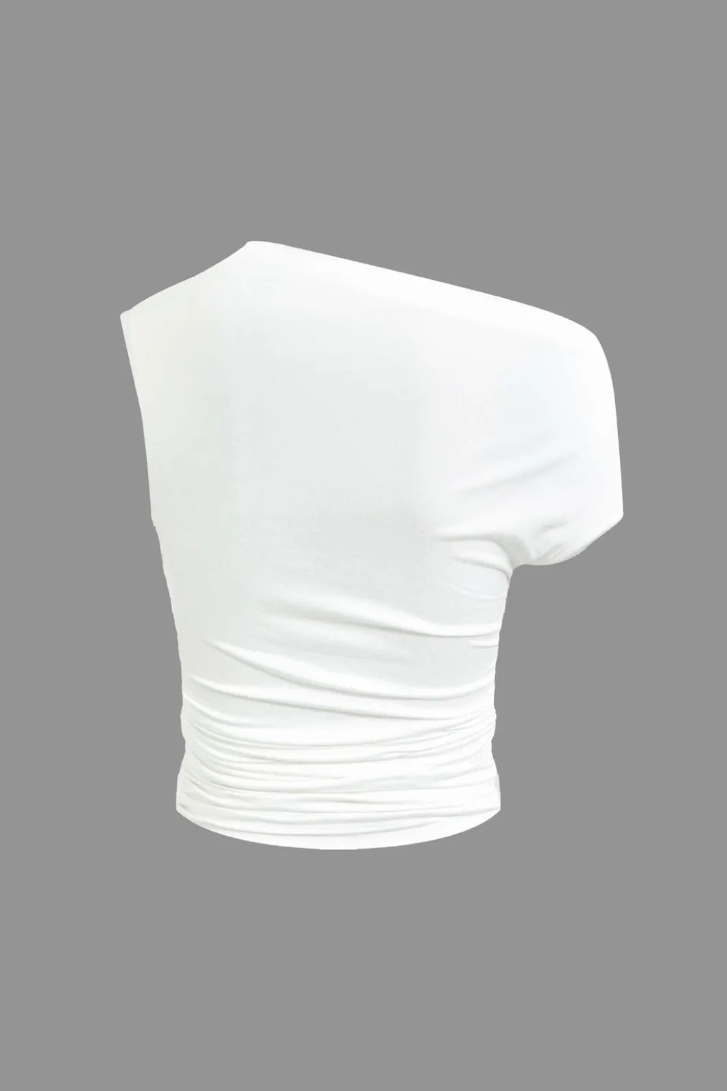 Basic Asymmetrical Ruched Crop Top And Tie Mini Skirt Set>MICAS Hot