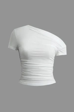 Basic Asymmetrical Ruched T-shirt>MICAS New