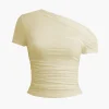 Basic Asymmetrical Ruched T-shirt>MICAS New