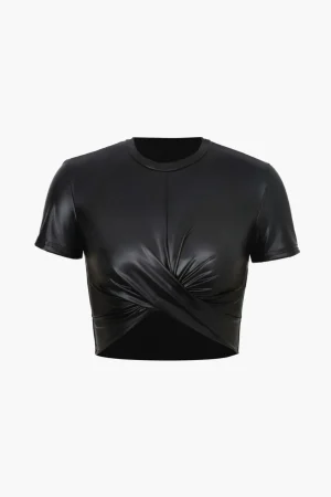 Basic Faux Leather Cropped Tee>MICAS Discount