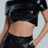 Basic Faux Leather Cropped Tee>MICAS Discount