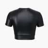 Basic Faux Leather Cropped Tee>MICAS Discount