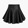 Basic Faux Leather Pleated Mini Skirt>MICAS New
