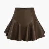 Basic Faux Leather Pleated Mini Skirt>MICAS New