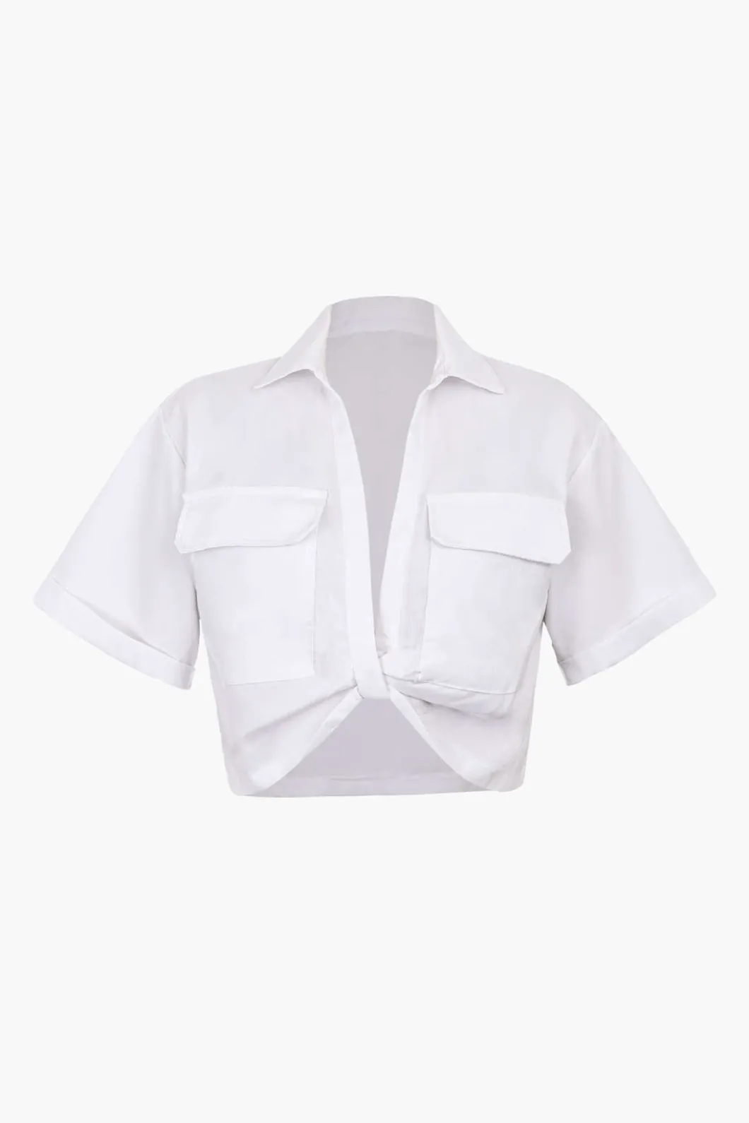 Basic Flap Pocket Twist Hem Shirt>MICAS Fashion