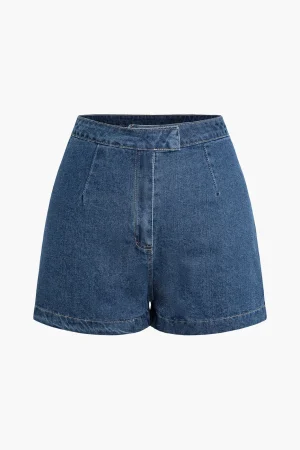 Basic High Waist Denim Shorts>MICAS Fashion