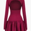 Basic Long Sleeve Cut Out Puff Hem Mini Dress>MICAS Outlet