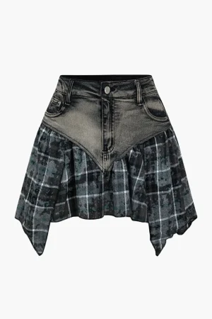 Basic Patchwork Print Denim Skirt>MICAS New