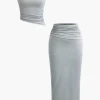 Basic Ruched Sleeveless Top And Slit Maxi Skirt Set>MICAS Outlet