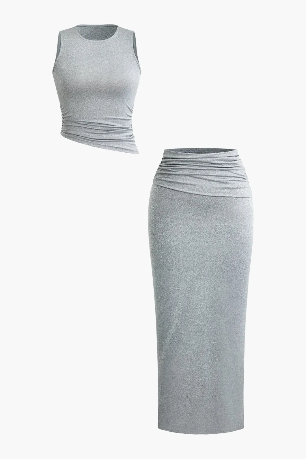 Basic Ruched Sleeveless Top And Slit Maxi Skirt Set>MICAS Outlet