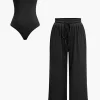 Basic Solid Bodysuit And Trouser Set>MICAS Clearance
