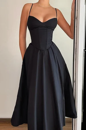 Basic Solid Corset Midi Dress>MICAS Online