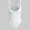 Basic Solid Deep-V Neck Bustier Bodysuit>MICAS Best