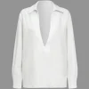 Basic Solid Design V-Neck Long-Sleeve Shirt>MICAS Discount