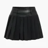 Basic Solid Faux Leather Pleated Mini Skirt>MICAS Online