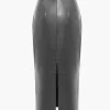 Basic Solid Faux Leather Midi Skirt>MICAS Outlet