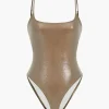 Basic Solid Faux Leather Bodysuit>MICAS Fashion