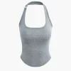 Basic Solid Halter Curved Hem Tank Top>MICAS Fashion