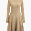 Basic Solid Knit Long-Sleeve Dress>MICAS Online