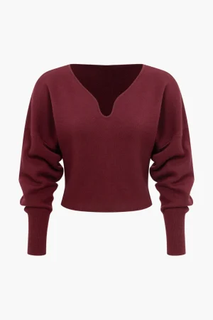 Basic Solid Knit Long-Sleeve Top>MICAS New
