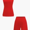 Basic Solid Knit Split Strapless Top And Shorts Set>MICAS Outlet